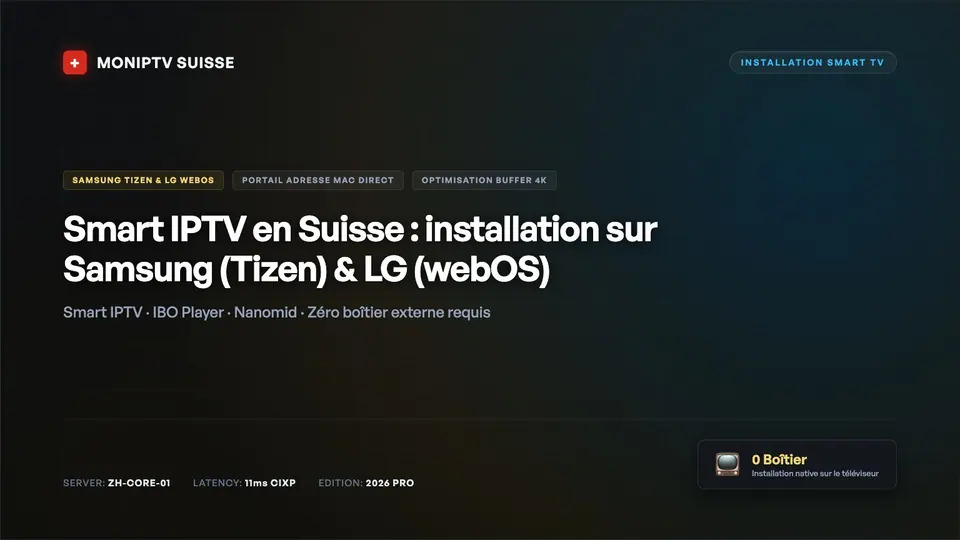 Téléviseur Smart TV Samsung et LG affichant l'écran de configuration Smart IPTV avec adresse MAC et portail M3U.